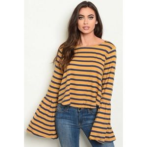 Mustard navy striped boho top
